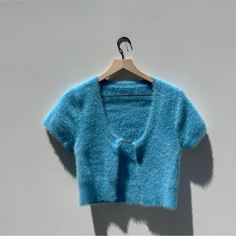 Fuzzy Blue Short Sleeve Cardigan